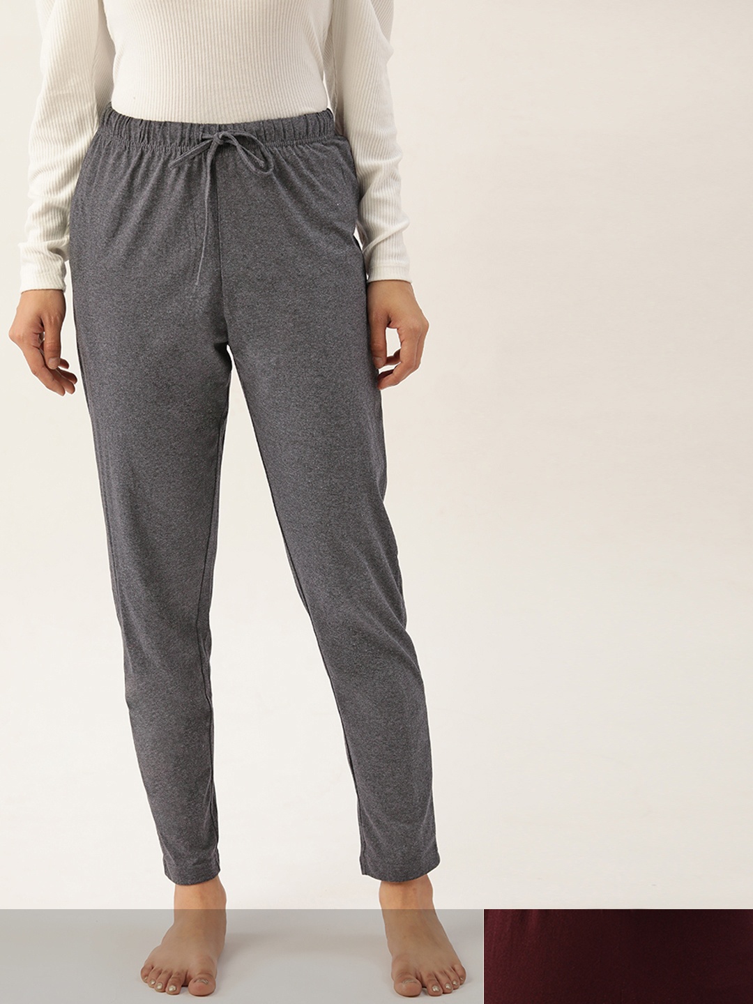 

ETC Women Pack of 2 Solid Track Pants, Charcoal