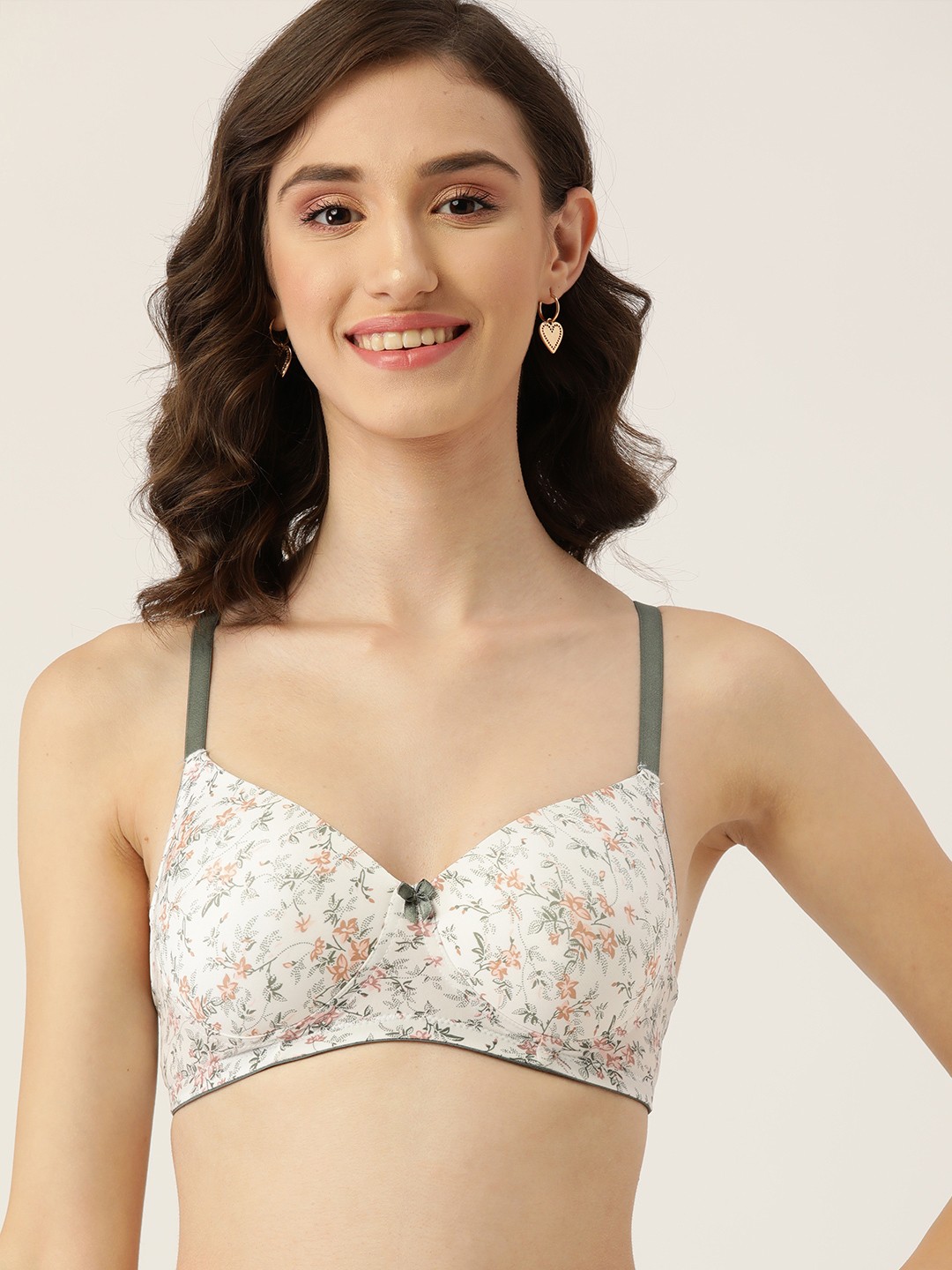 

DressBerry White & Green Floral Bra Lightly Padded