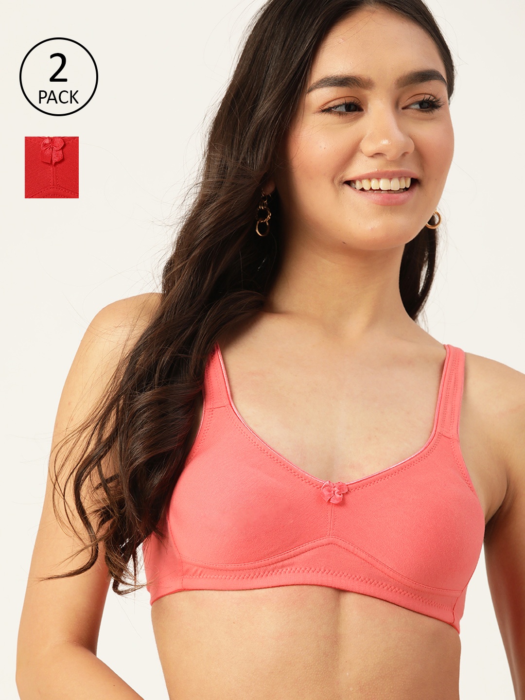 

DressBerry Pack of 2 Solid T-shirt Bras, Red