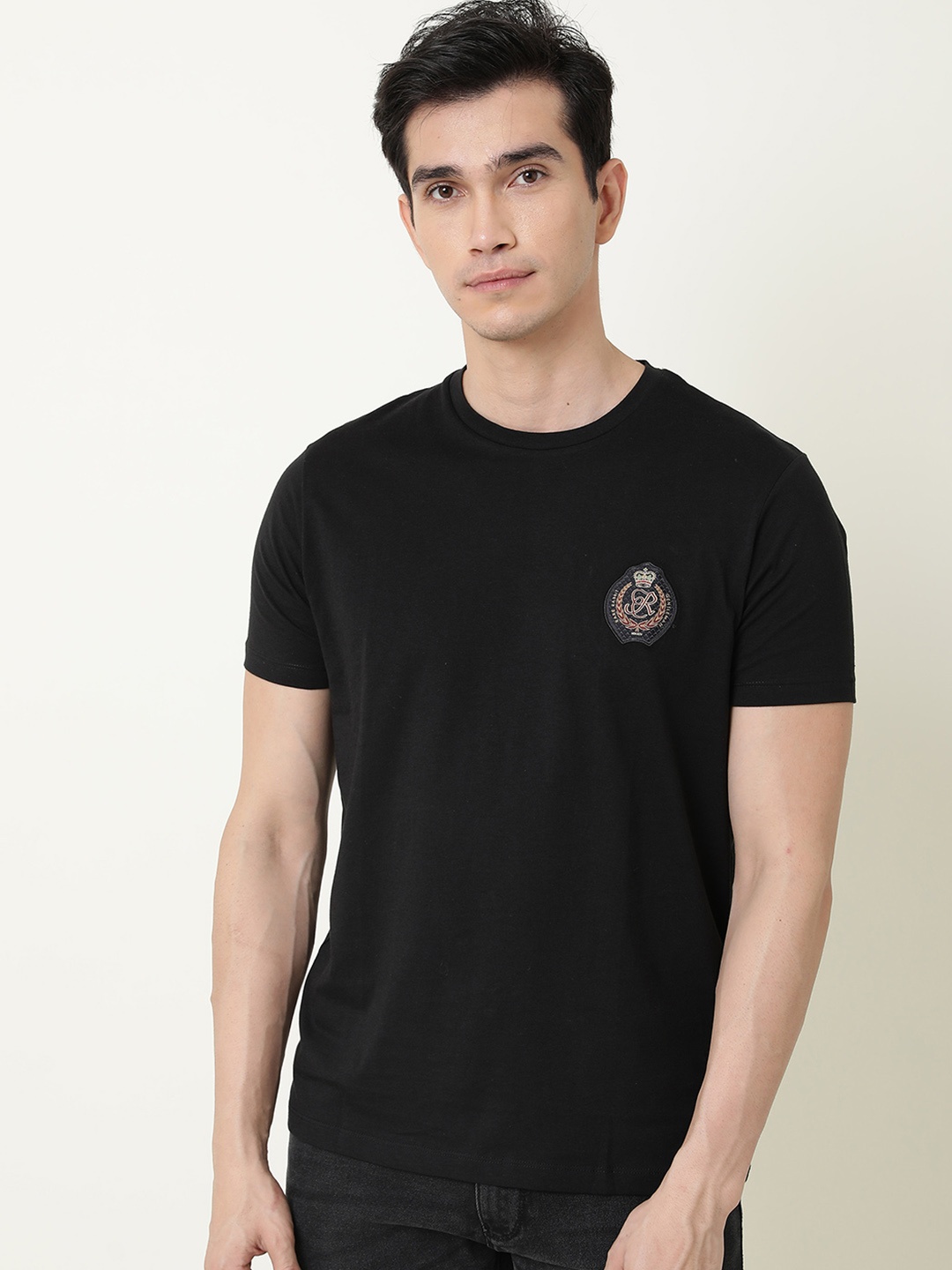 

RARE RABBIT Men Crown T Slim Fit Applique T-Shirt, Black