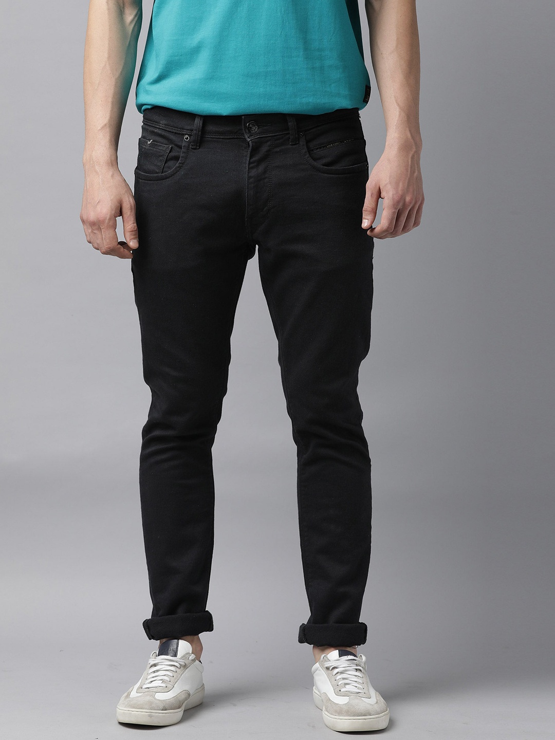 

RARE RABBIT Men Carbon Solid Slim Fit Rise Jeans, Black