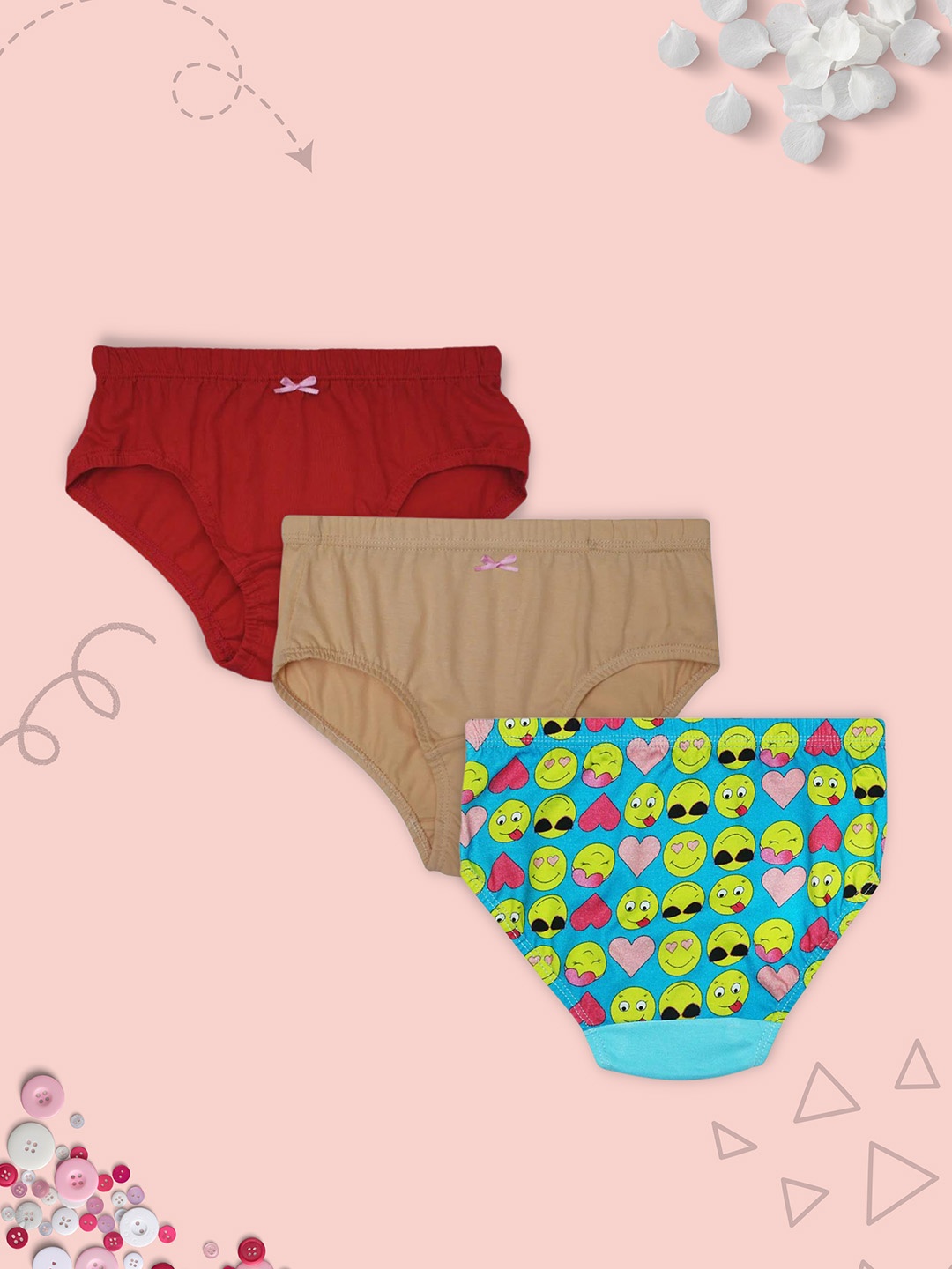 

DChica Girls Pack Of 3 Assorted Cotton Basic Briefs DCPNJU6920/4-5