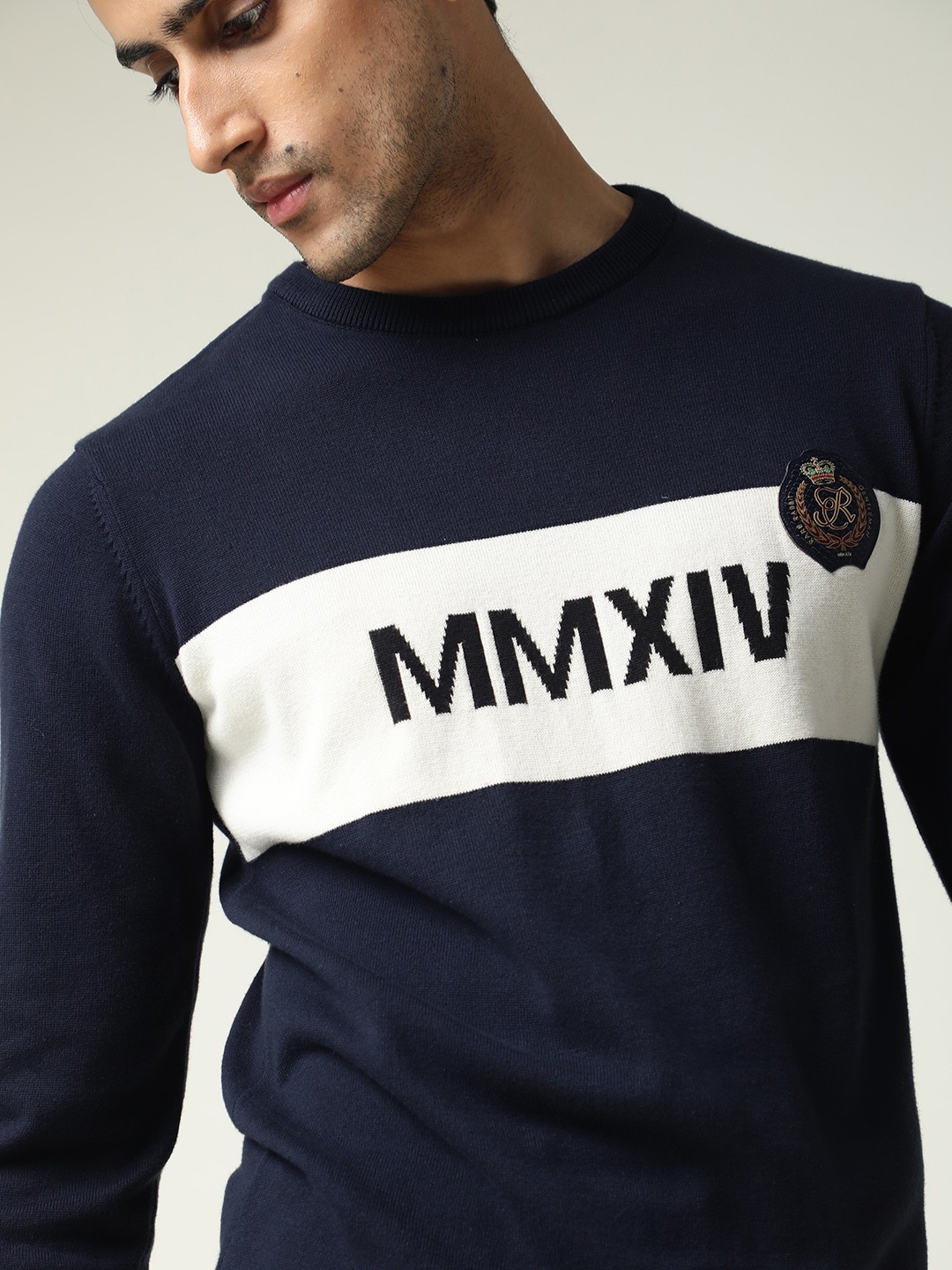 

RARE RABBIT Men Since Slim Fit Typography Printed Sweatshirt, Navy blue