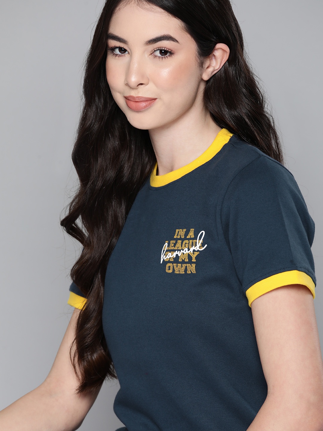 

Harvard Women Navy Blue Solid Pure Cotton T-shirt