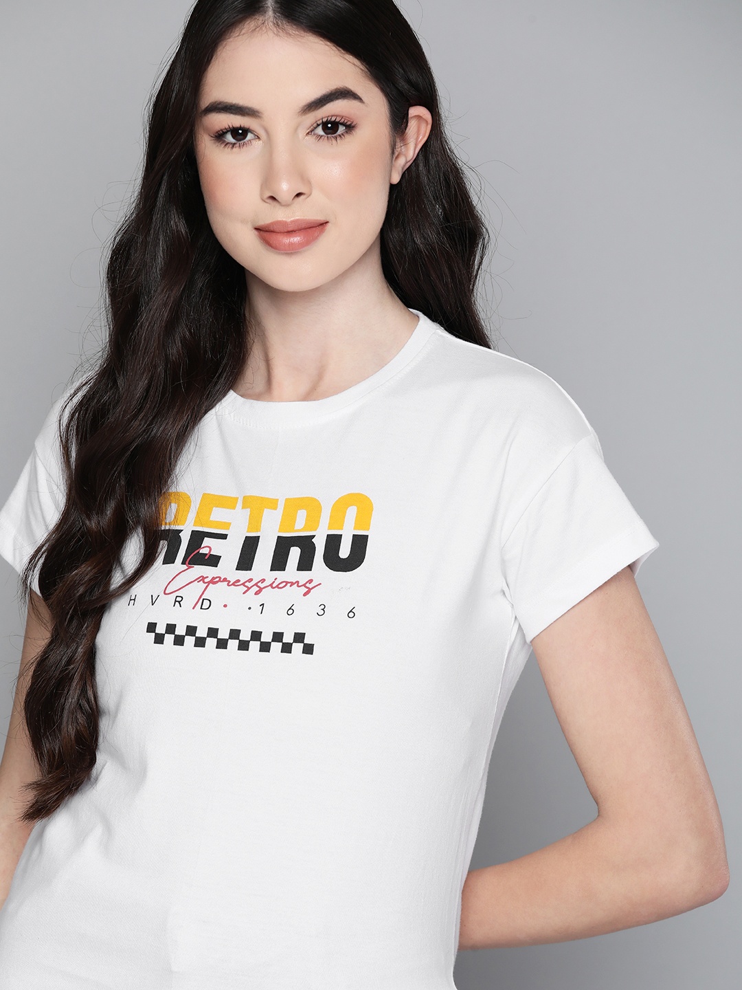 

Harvard Women White Typography Printed Pure Cotton T-shirt