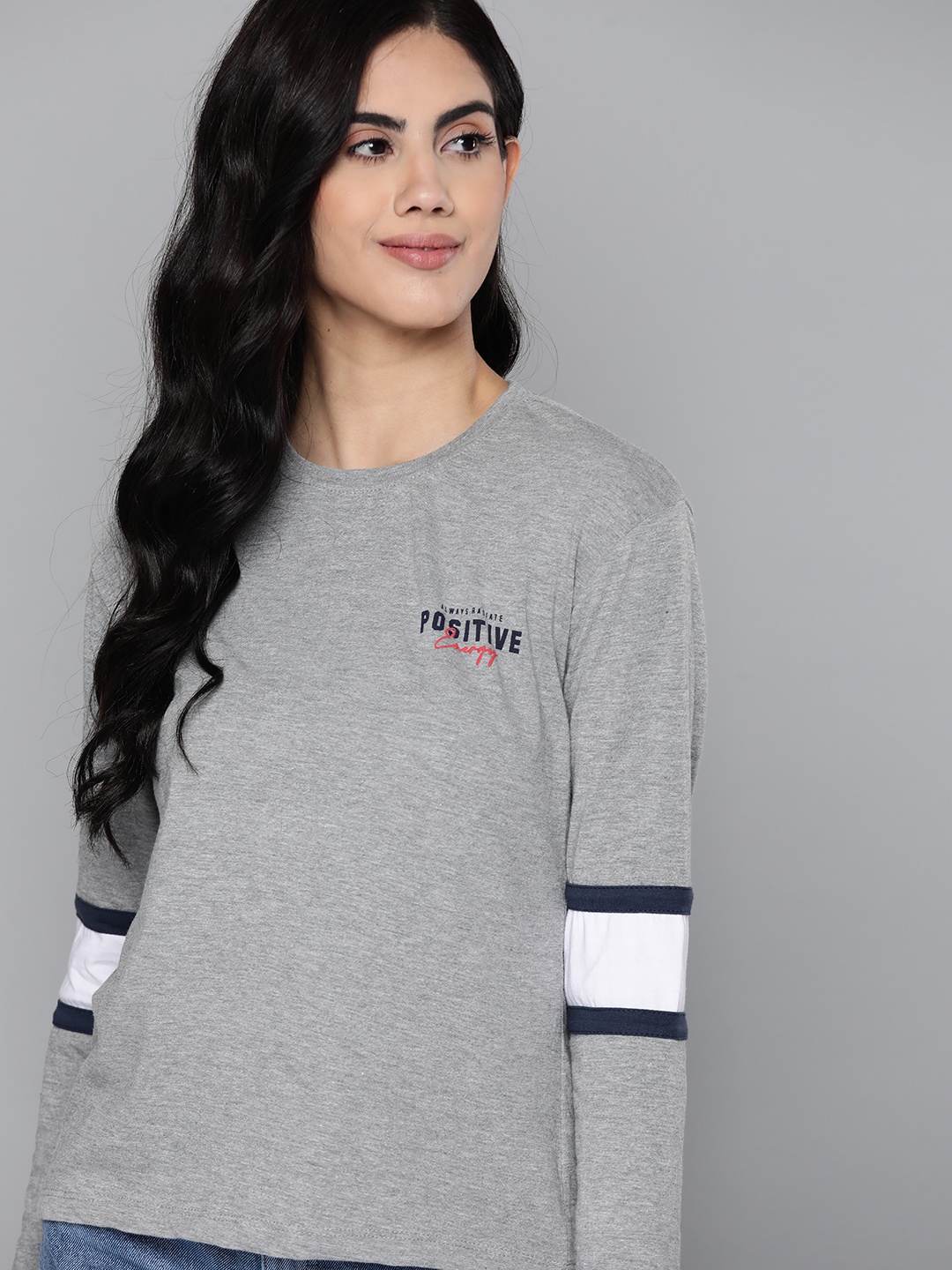 

Harvard Women Grey Melange Solid Pure Cotton T-shirt