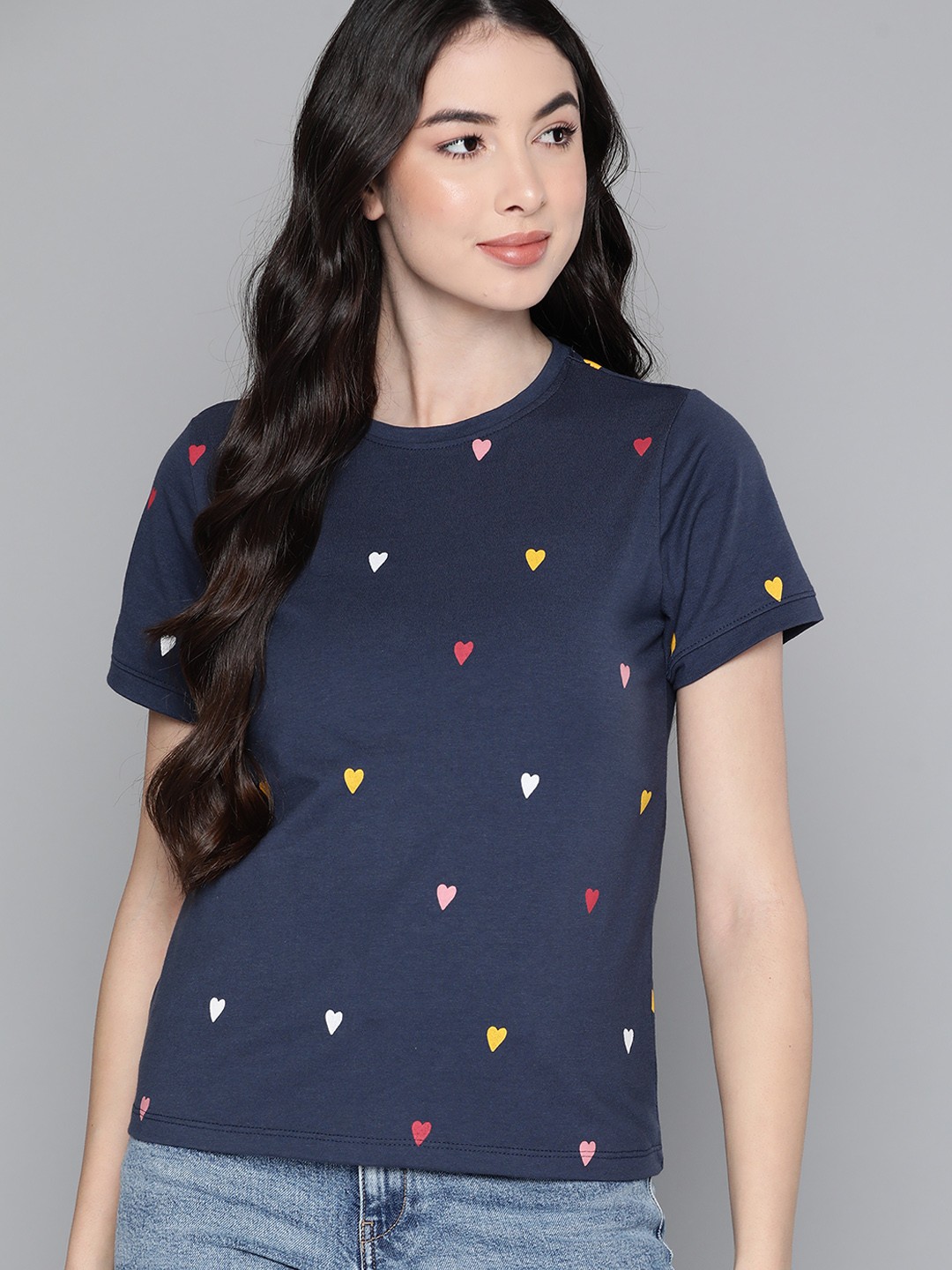 

Harvard Women Navy Blue & White Printed Pure Cotton T-shirt