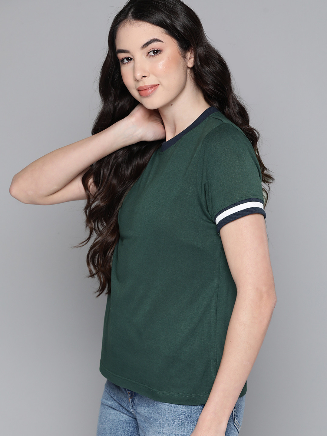 

Harvard Women Green Solid Pure Cotton T-shirt