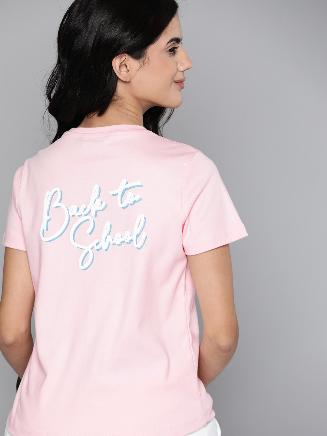 

Harvard Women Pink & White Typography Printed Back Pure Cotton T-shirt