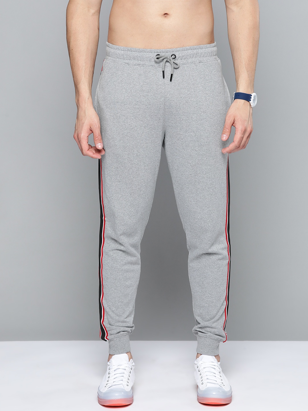 

Harvard Men Grey Melange Solid Joggers with Side Stripes