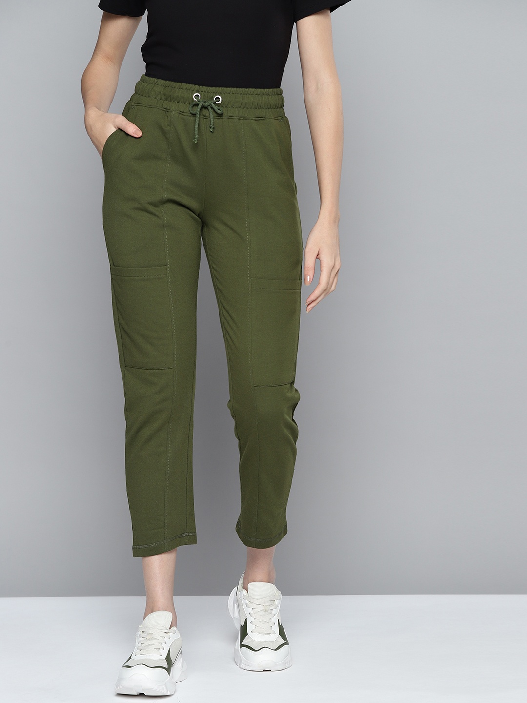 

Harvard Women Olive Green Solid Cropped Track Pants