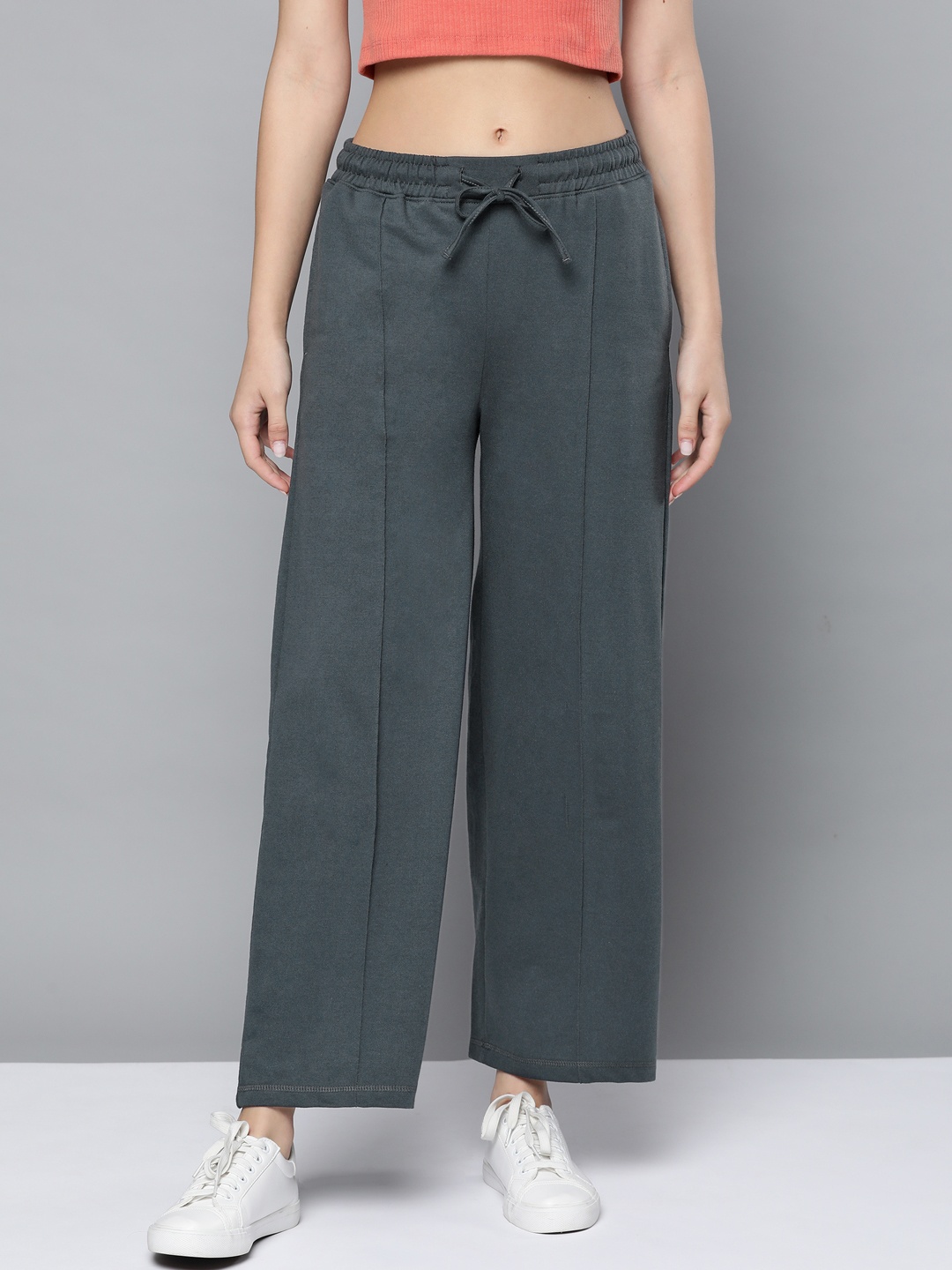 

Harvard Women Charcoal Grey Solid Flared Track Pants