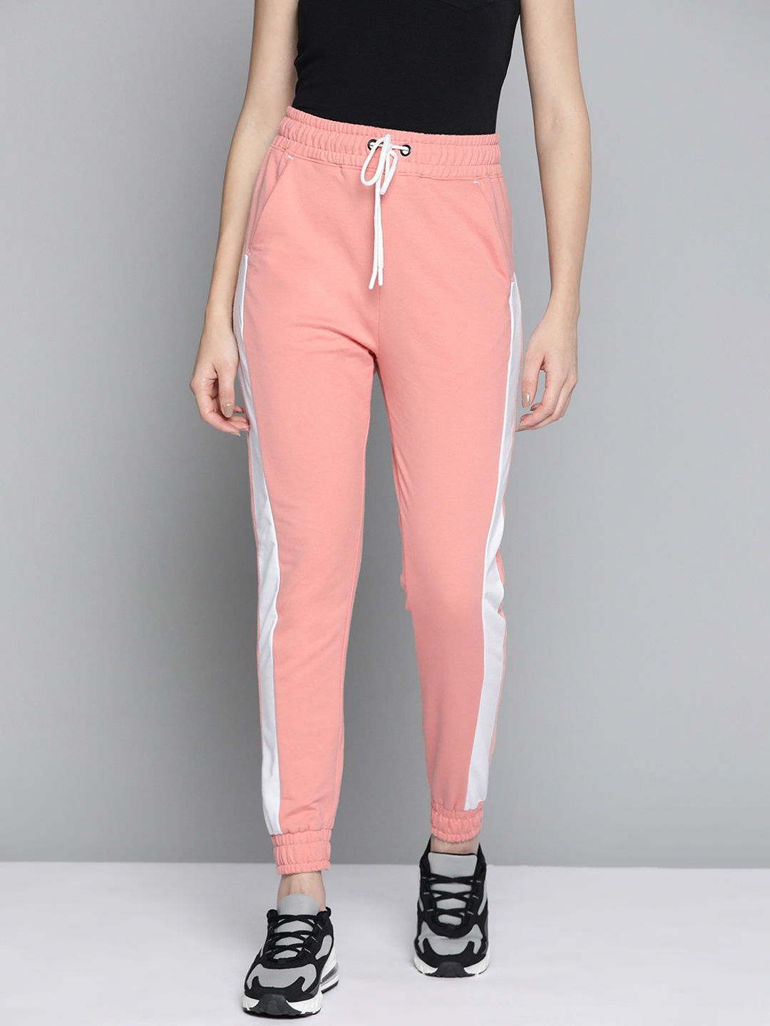 

Harvard Women Peach-Colored Solid Joggers With Side Striped Detail