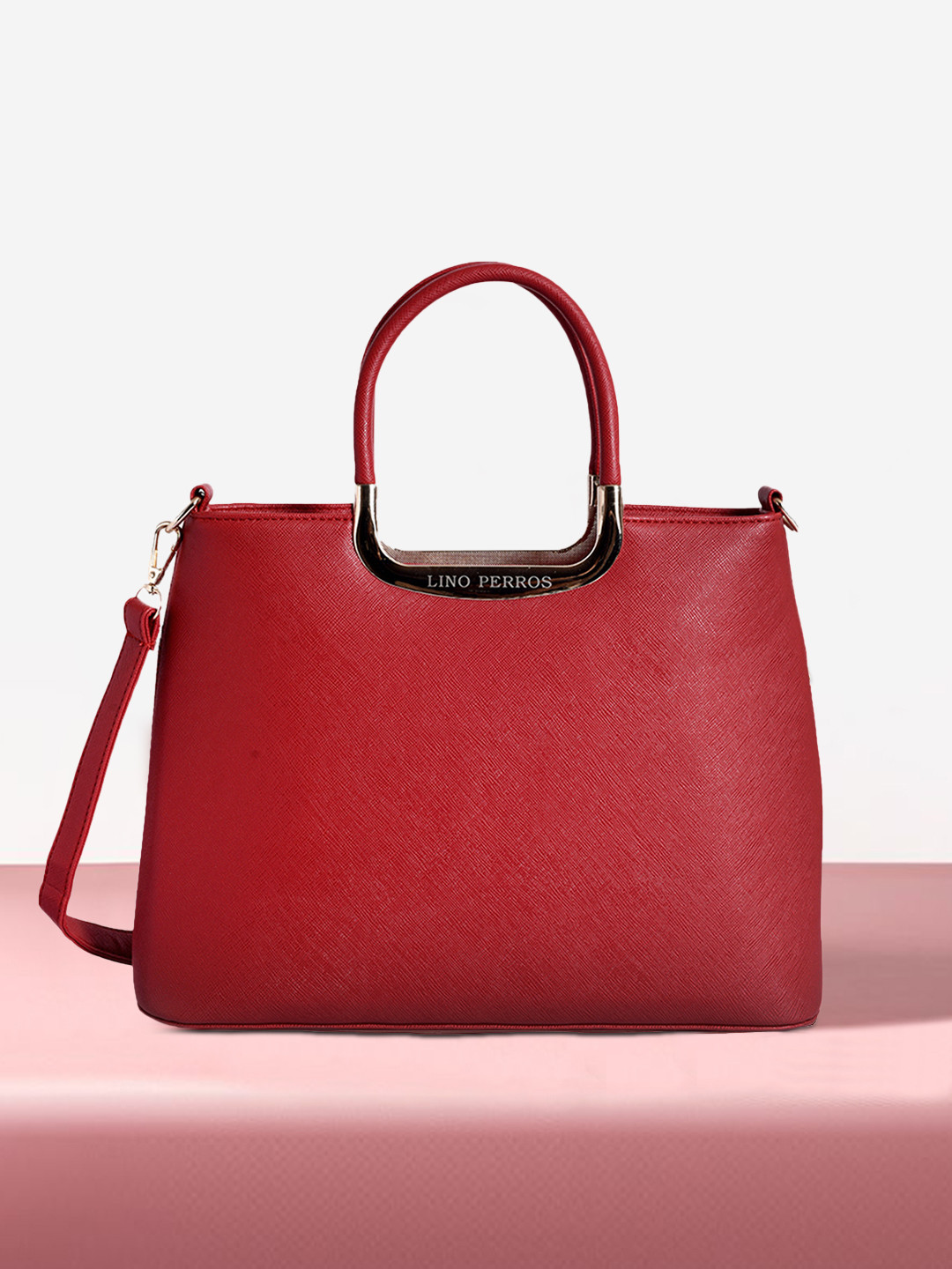 

Lino Perros Red Textured Handbag with Sling Strap
