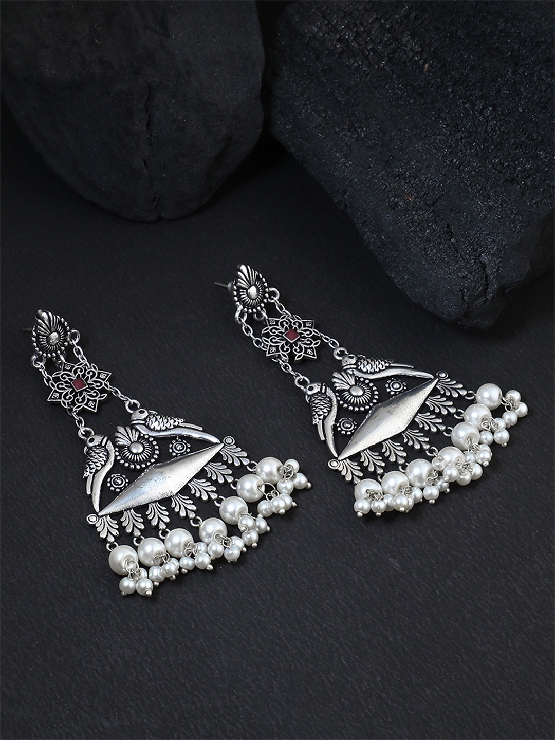 

Adwitiya Collection Oxidised Silver Contemporary Drop Earrings