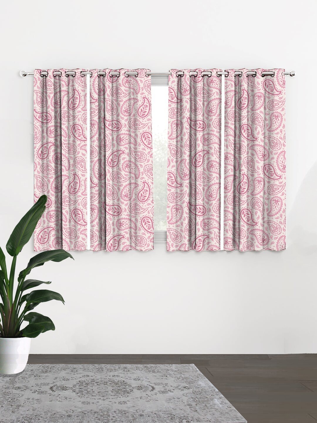 

HOUZZCODE White & Pink Set of 4 Ethnic Motifs Black Out Window Curtain