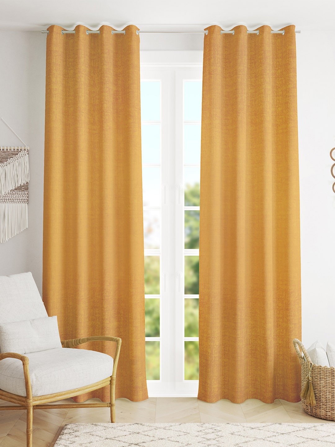 

HomeTown Set Of 2 Mustard Yellow Black Out Door Curtain