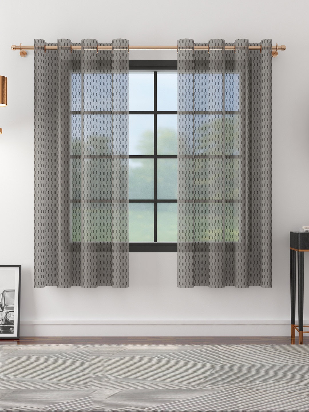 

HomeTown Charcoal & Black Set of 2 Sheer Window Curtain