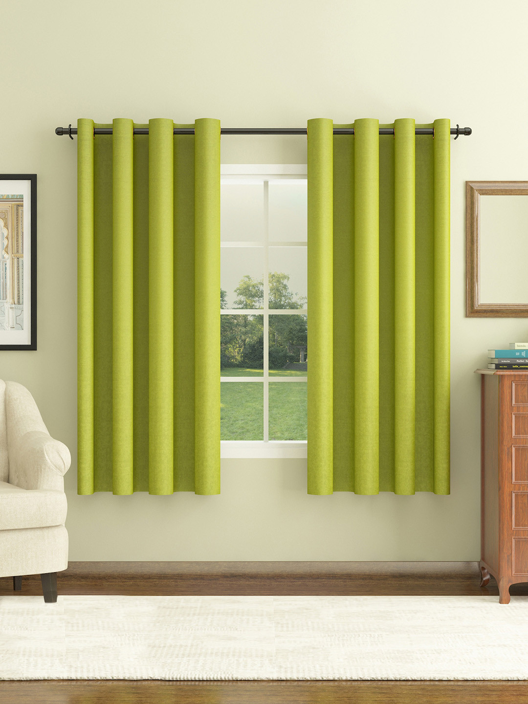 

HomeTown Green Set of 2 Black Out Window Curtain