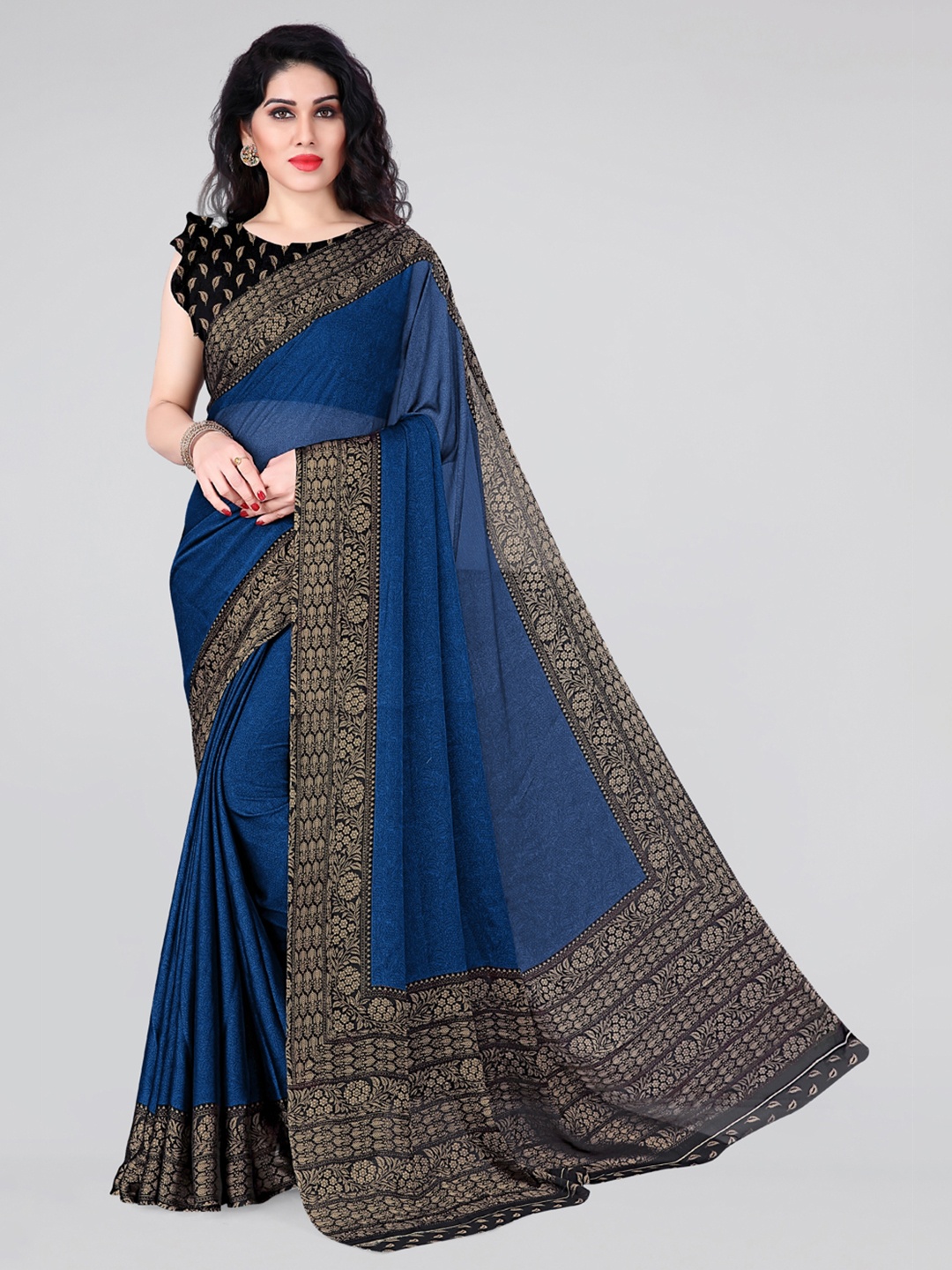 

KALINI Navy Blue & Beige Zari Bagh Saree