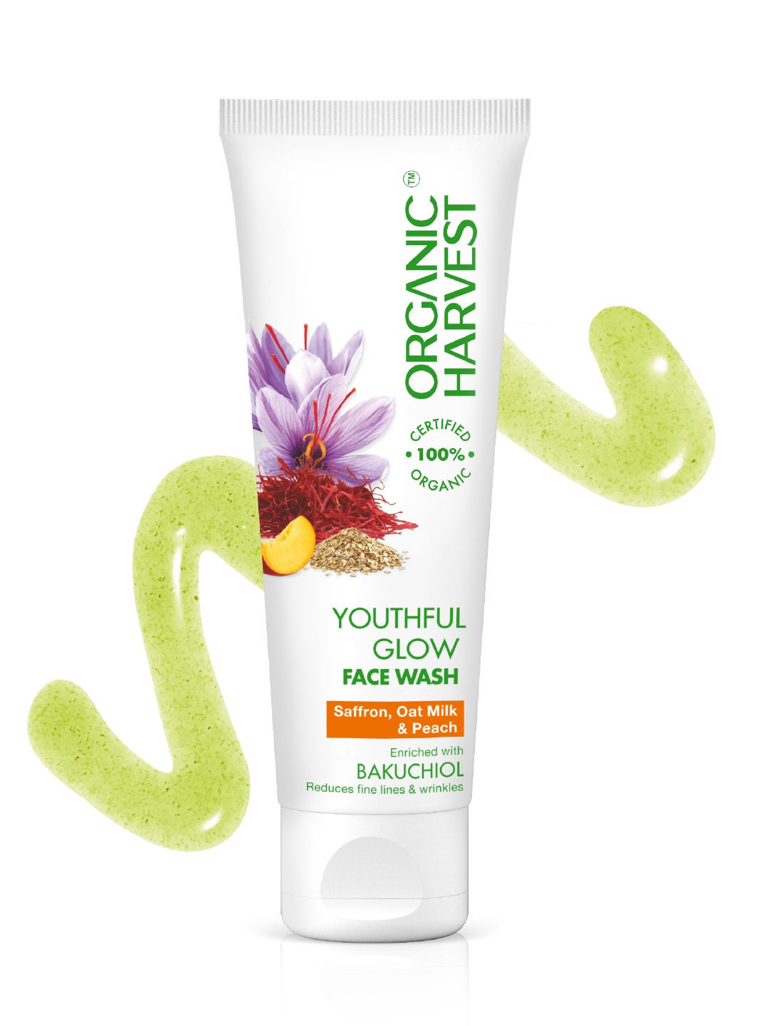 

Organic Harvest Youthful Glow Face Wash with Saffron & Peach Extracts, Green