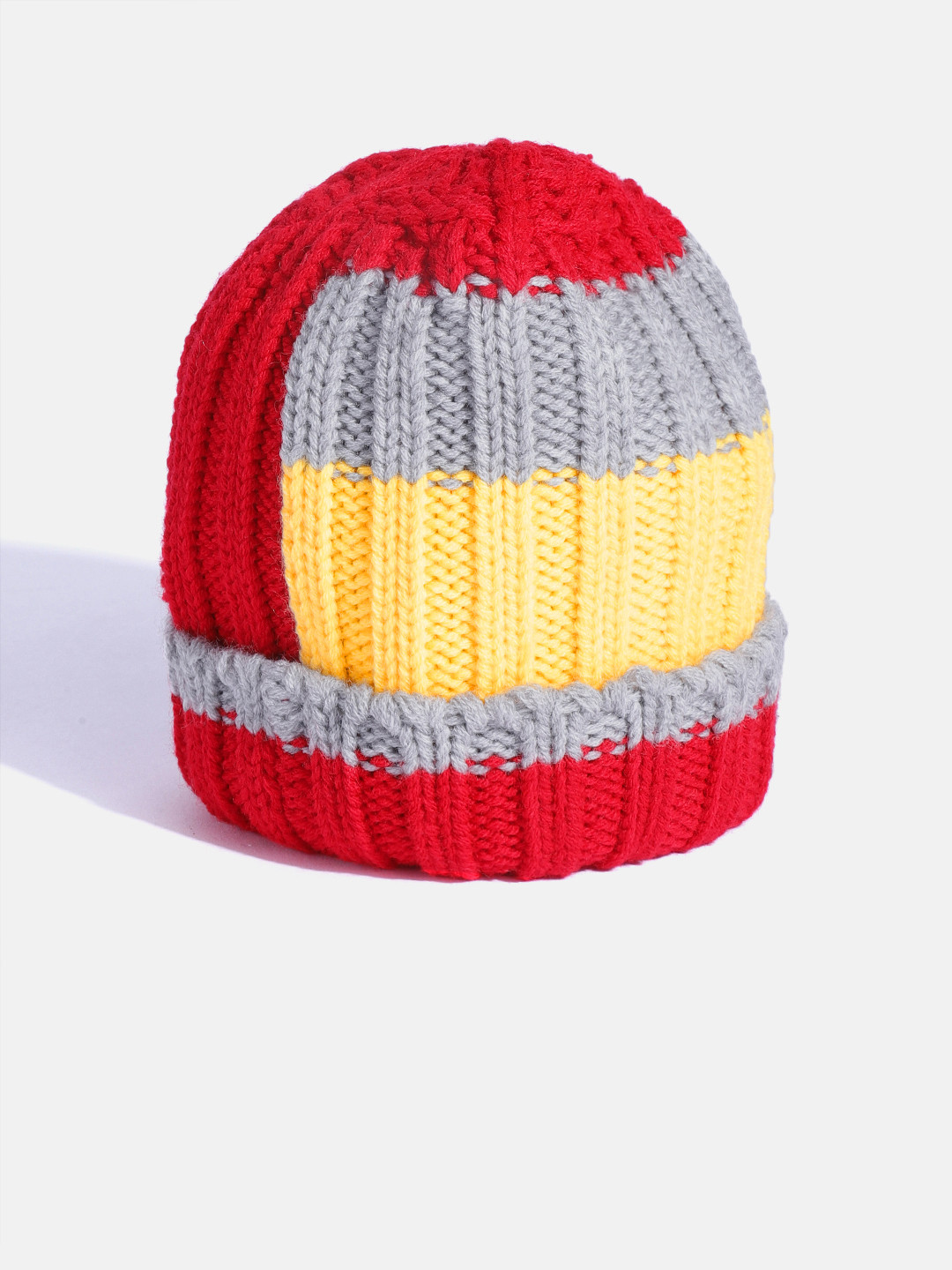 

YK Kids Red & Grey Colourblocked Beanie