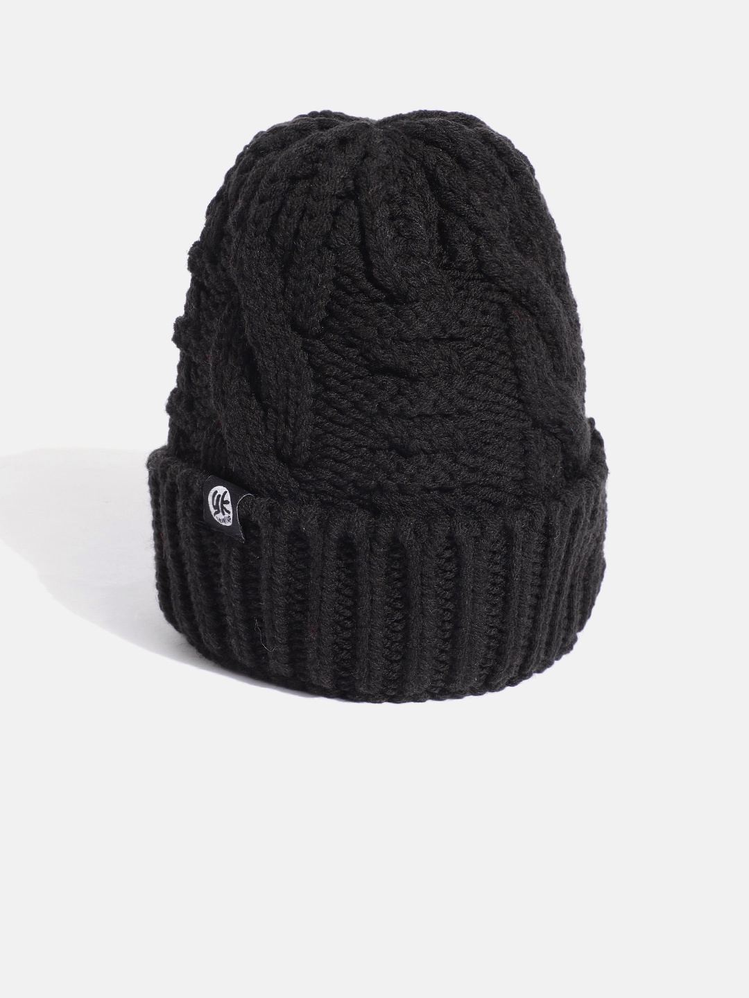 

YK Kids Black Cable Knit Self-Design Beanie