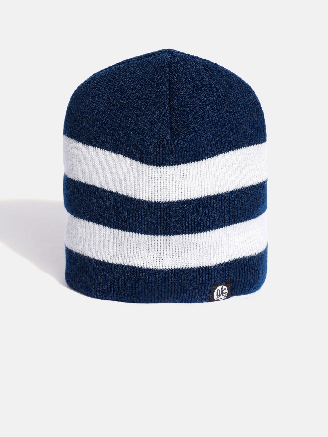 

YK Kids Navy & White Striped Beanie, Navy blue