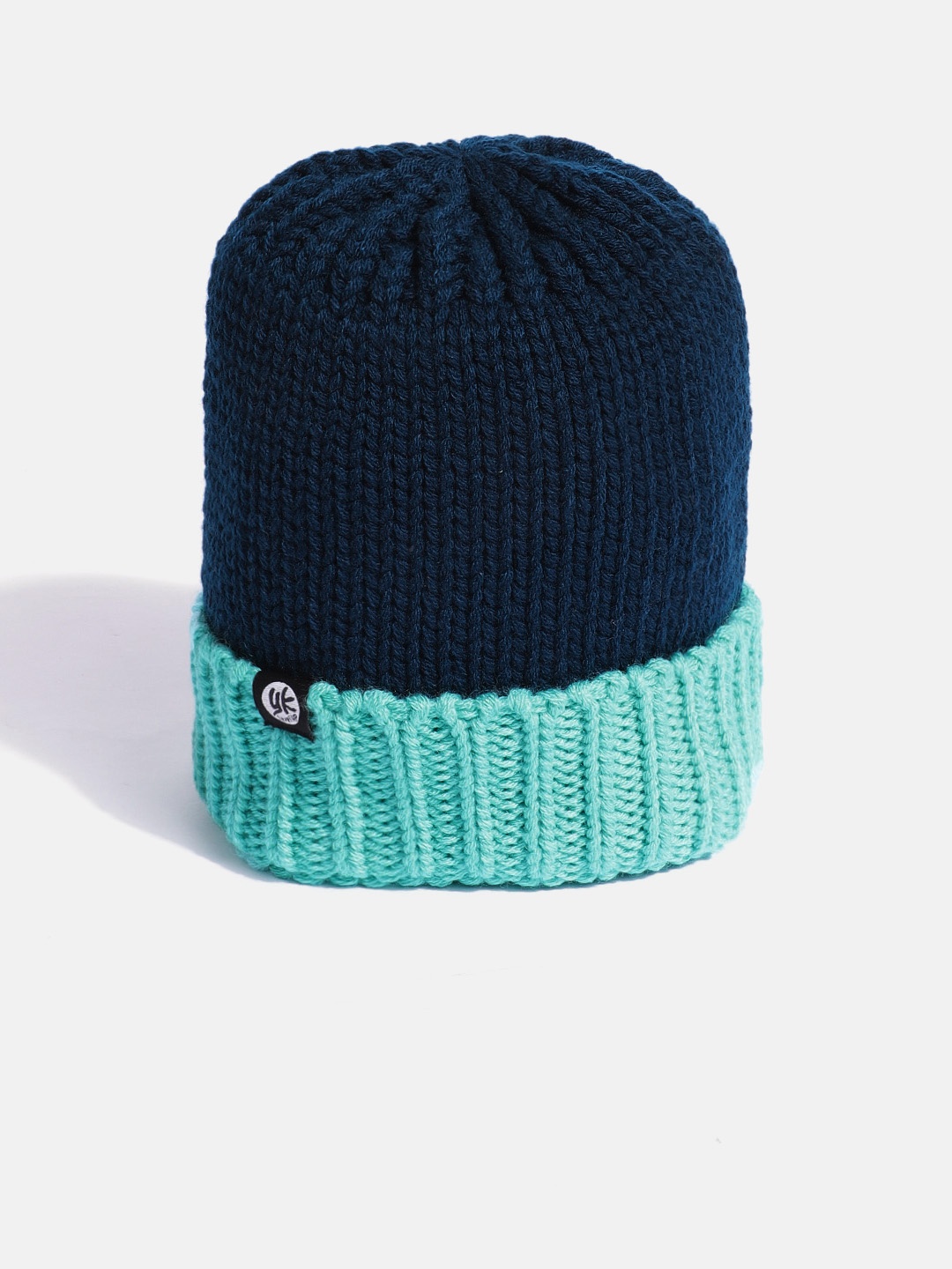 

YK Kids Navy & Sea Green Colourblocked Beanie, Navy blue