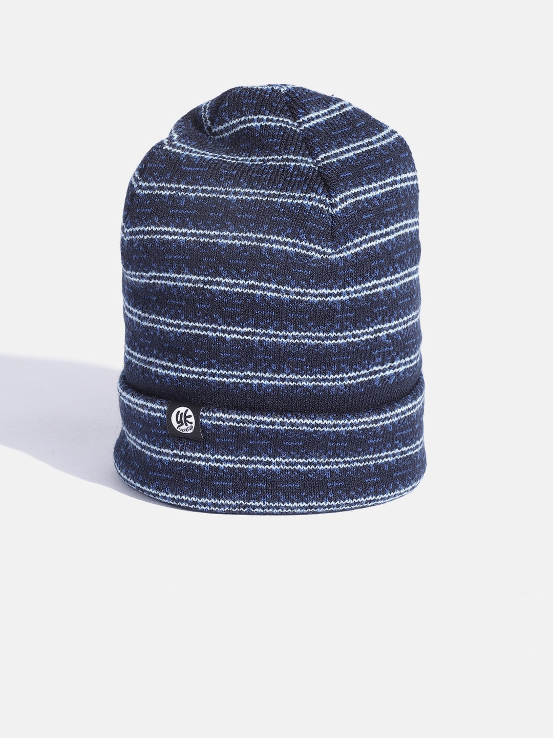 

YK Kids Navy Blue & White Self Striped Beanie