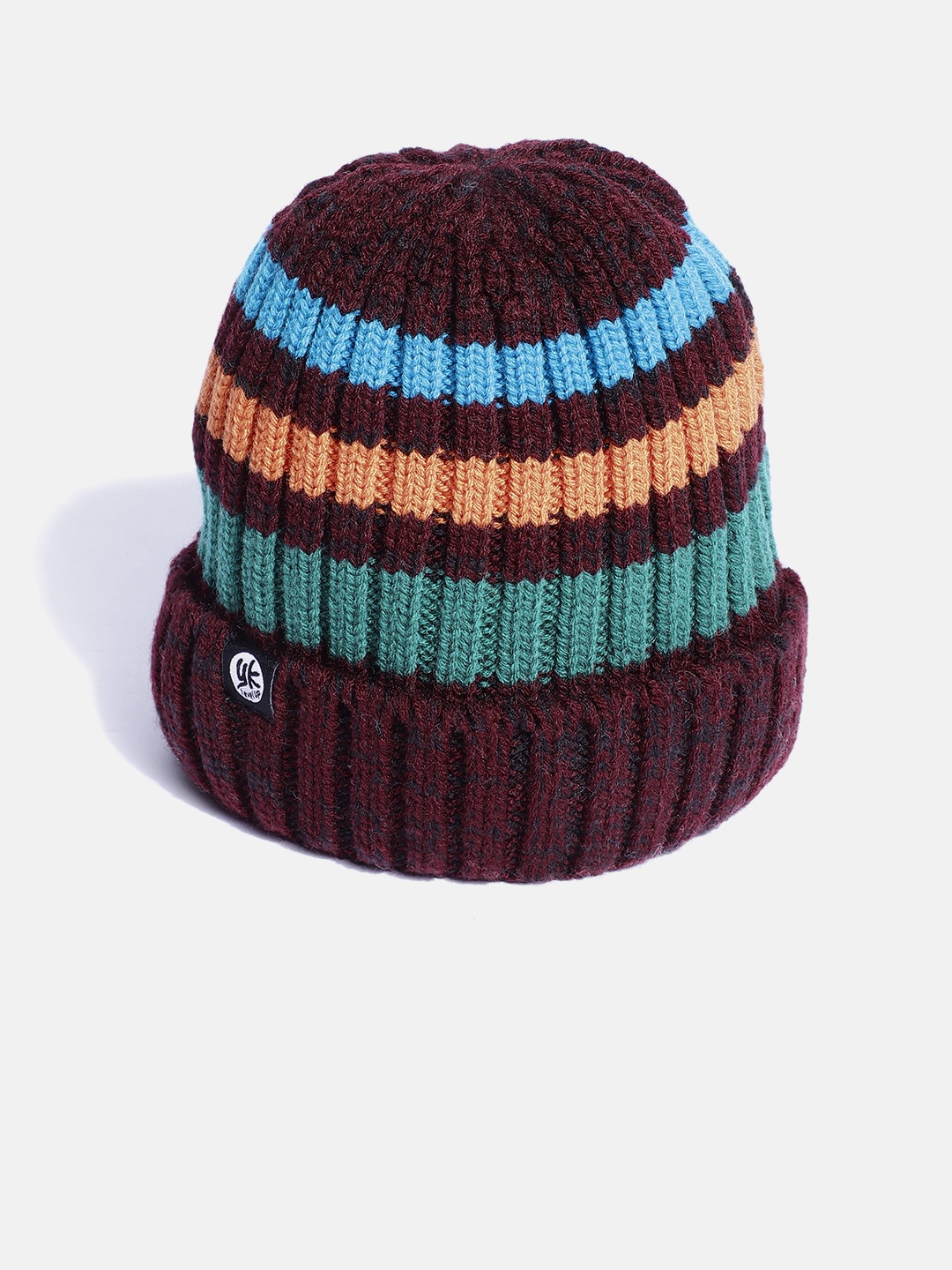 

YK Kids Maroon & Green Striped Beanie