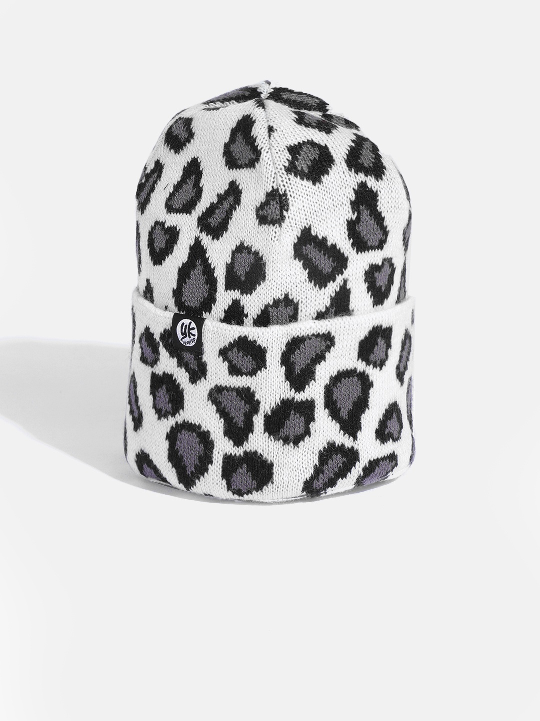 

YK Girls White & Charcoal Leopard Self-Design Beanie