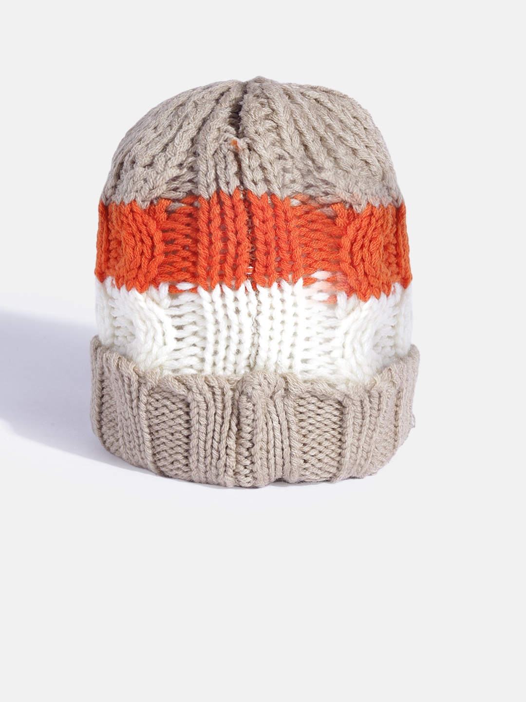 

YK Kids Beige & Off-White Colourblocked Beanie