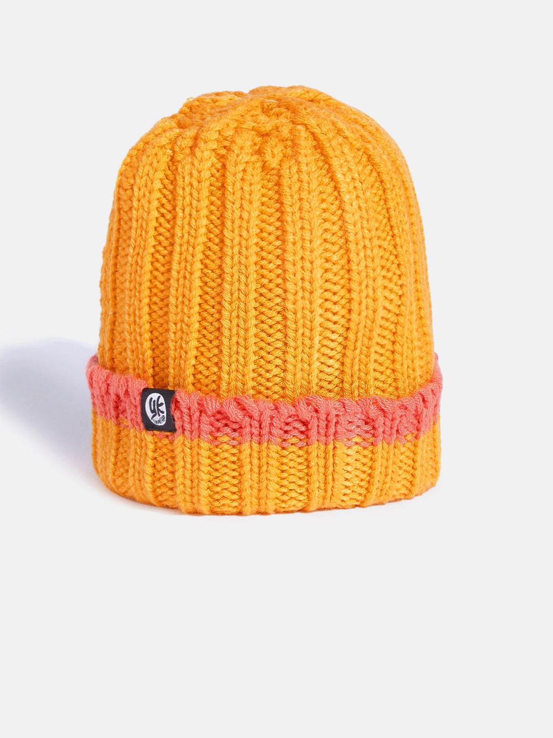 

YK Kids Mustard Yellow & Grey Melange Self-Striped Beanie