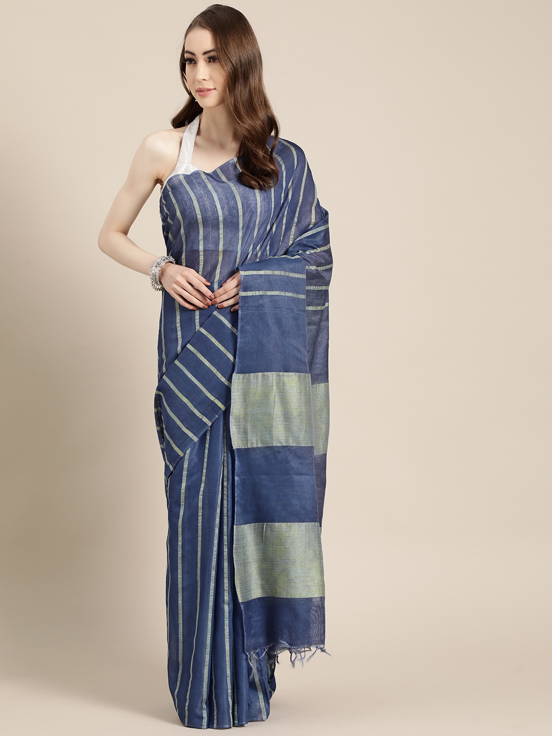 

swatika Blue & Green Woven Design Muga Handloom Saree