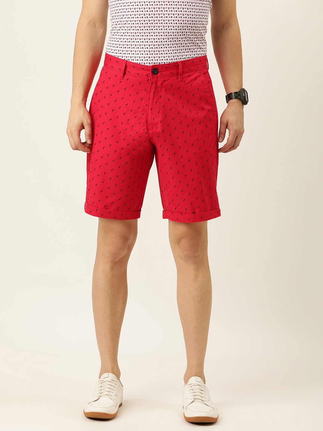 

IVOC Men Red & Black Conversational Printed Slim Fit Mid-Rise Regular Shorts