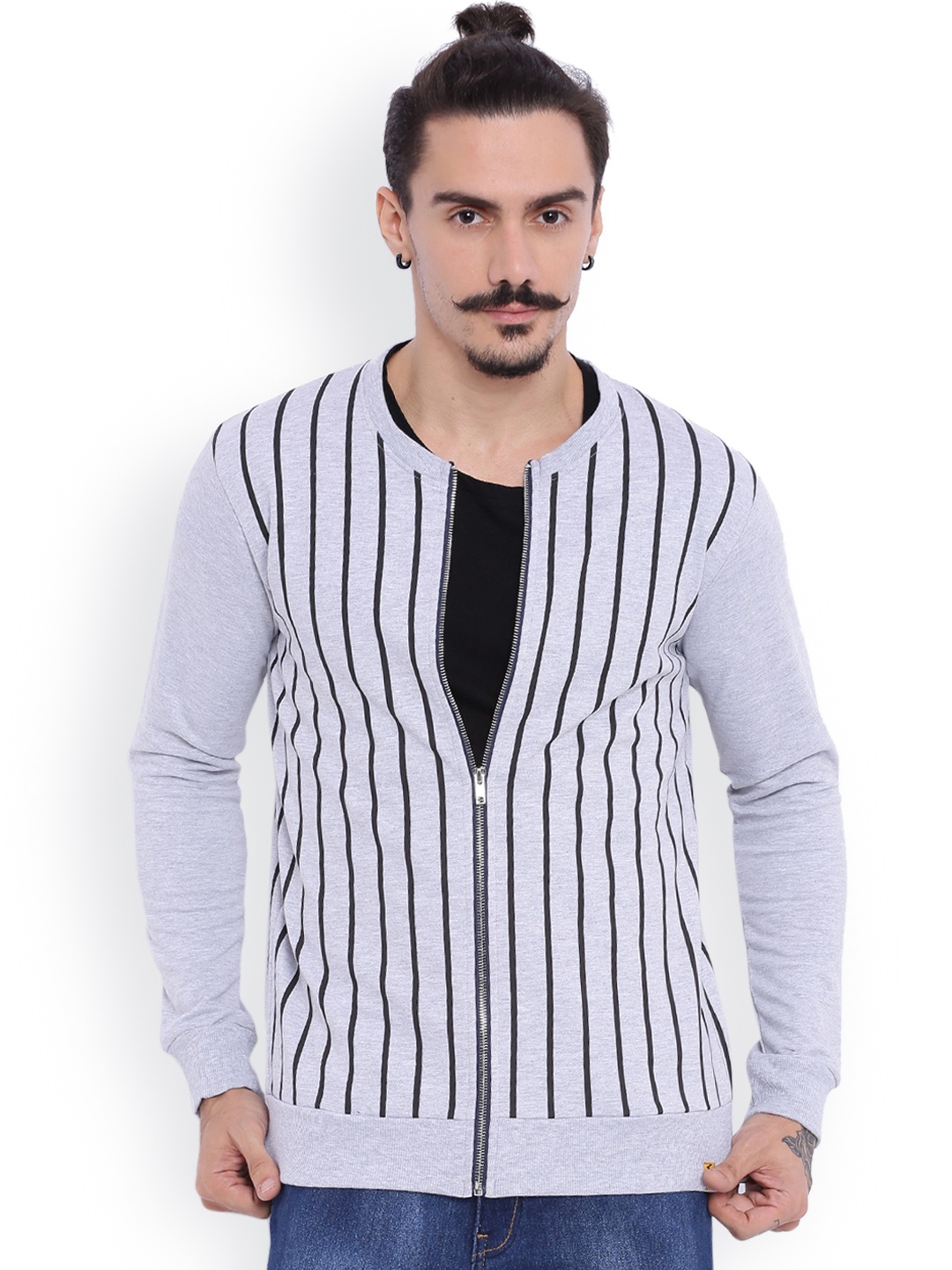 

Campus Sutra Grey Striped Sweatshirt