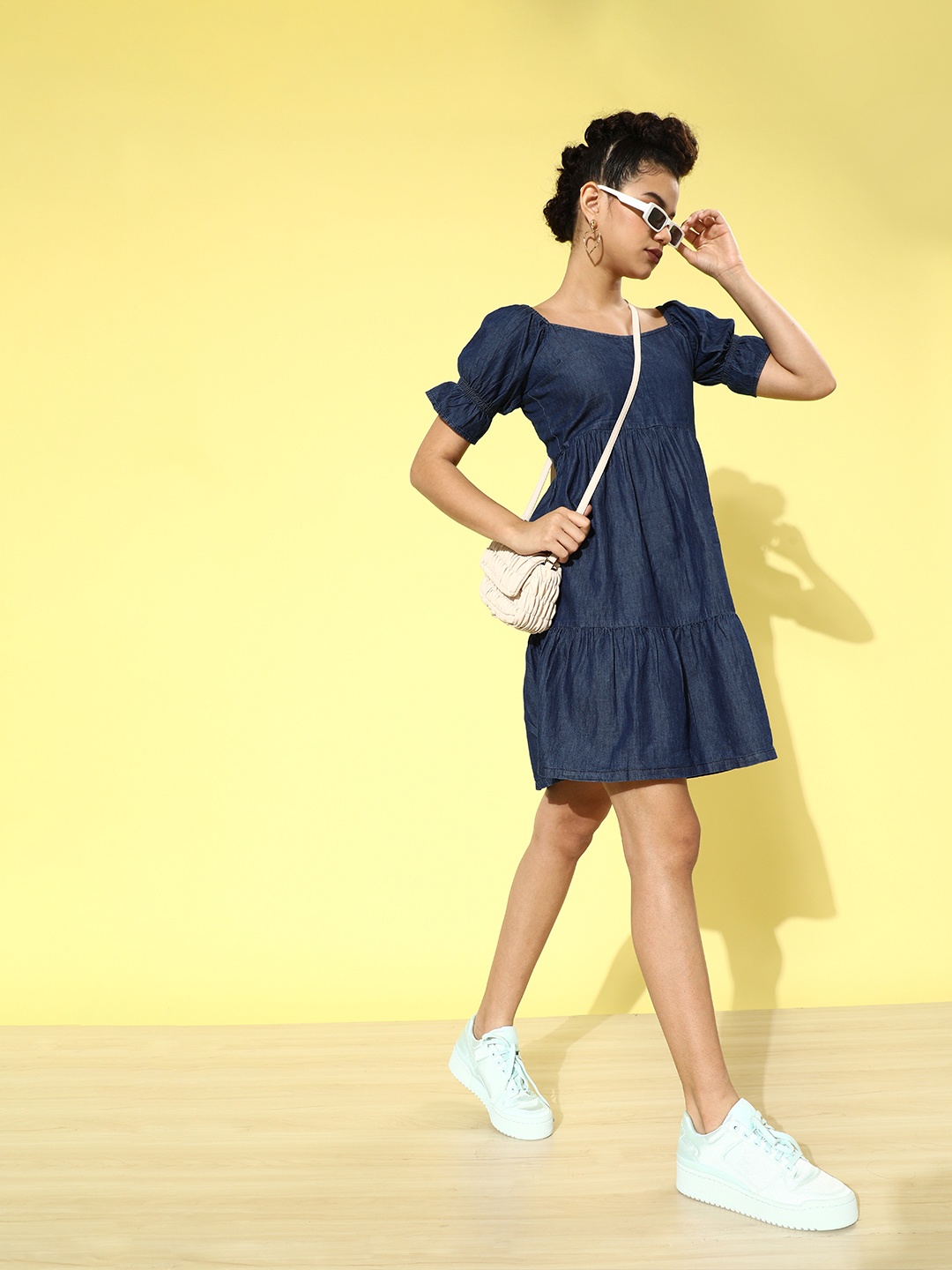

DressBerry Women Navy Blue Solid Tiered Dress