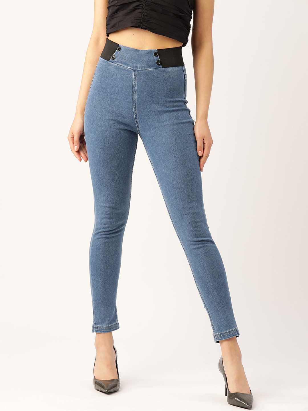 

DressBerry Women Blue High-Rise Ankle Length Solid Jeggings