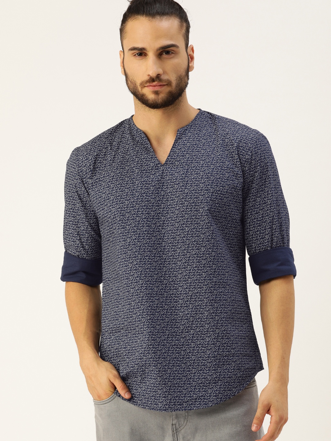 

Bene Kleed Men Navy Blue Slim Fit Printed Kurta
