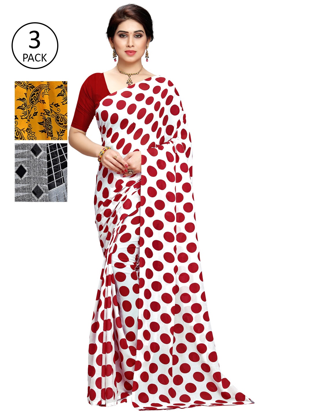 

KALINI Pack Of 3 Printed Saree, White