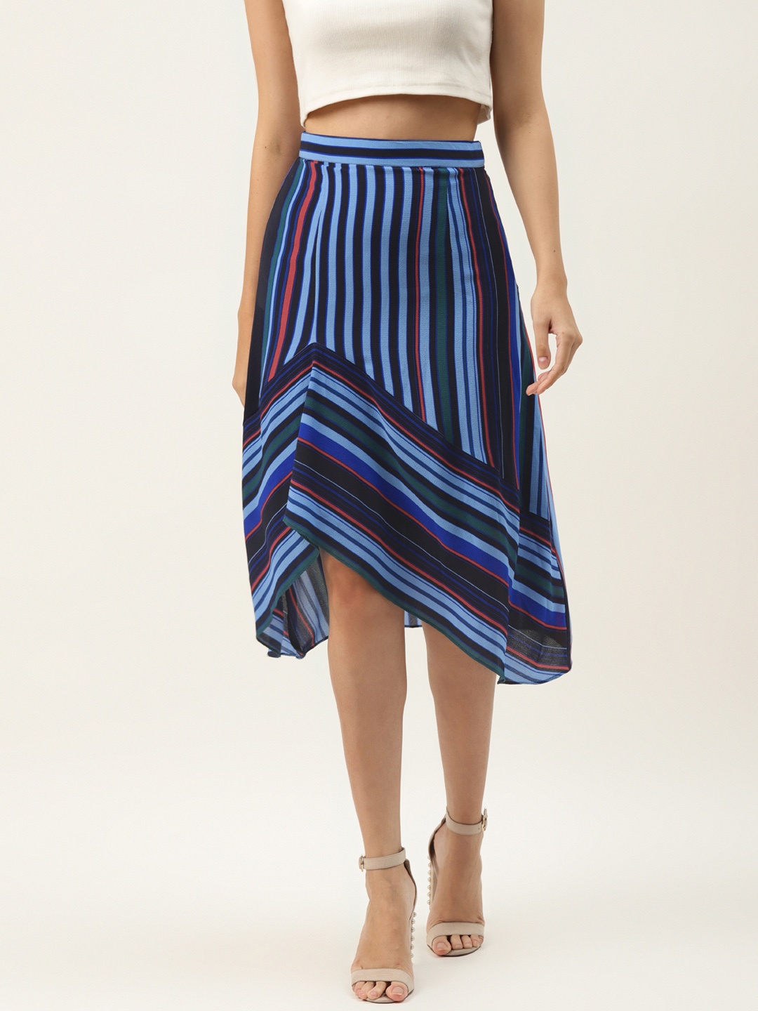 

KHUMAAR Shuchi Bhutani Women Navy Blue & Red Striped A-Line Midi Skirt