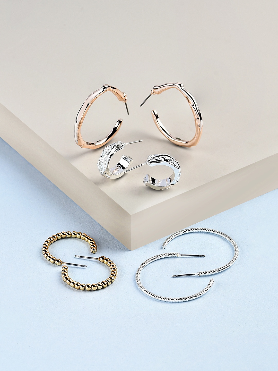 

AMI Set Of 4 Gold-Toned Contemporary Half Hoop Earrings