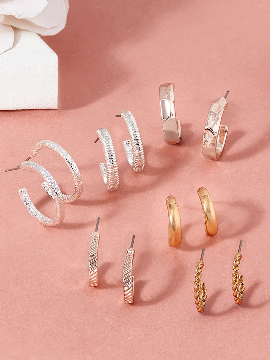 

AMI Set of 6 Gold-Toned Contemporary Gold-Plated Half Hoop Earrings
