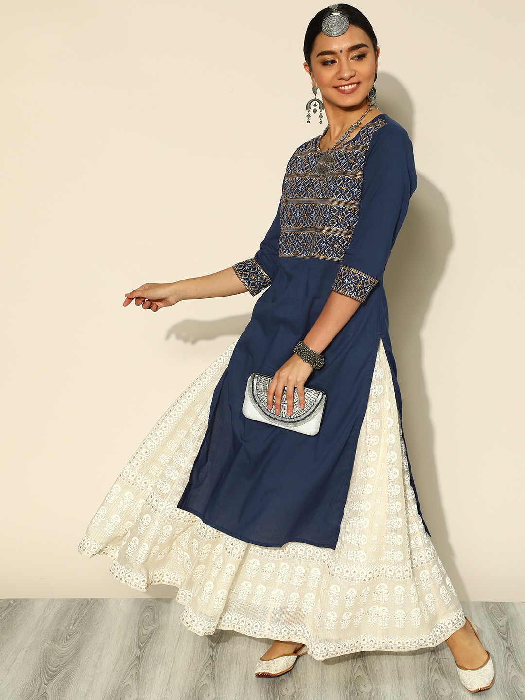 

HERE&NOW Deep Navy Blue Yoke Design kurta