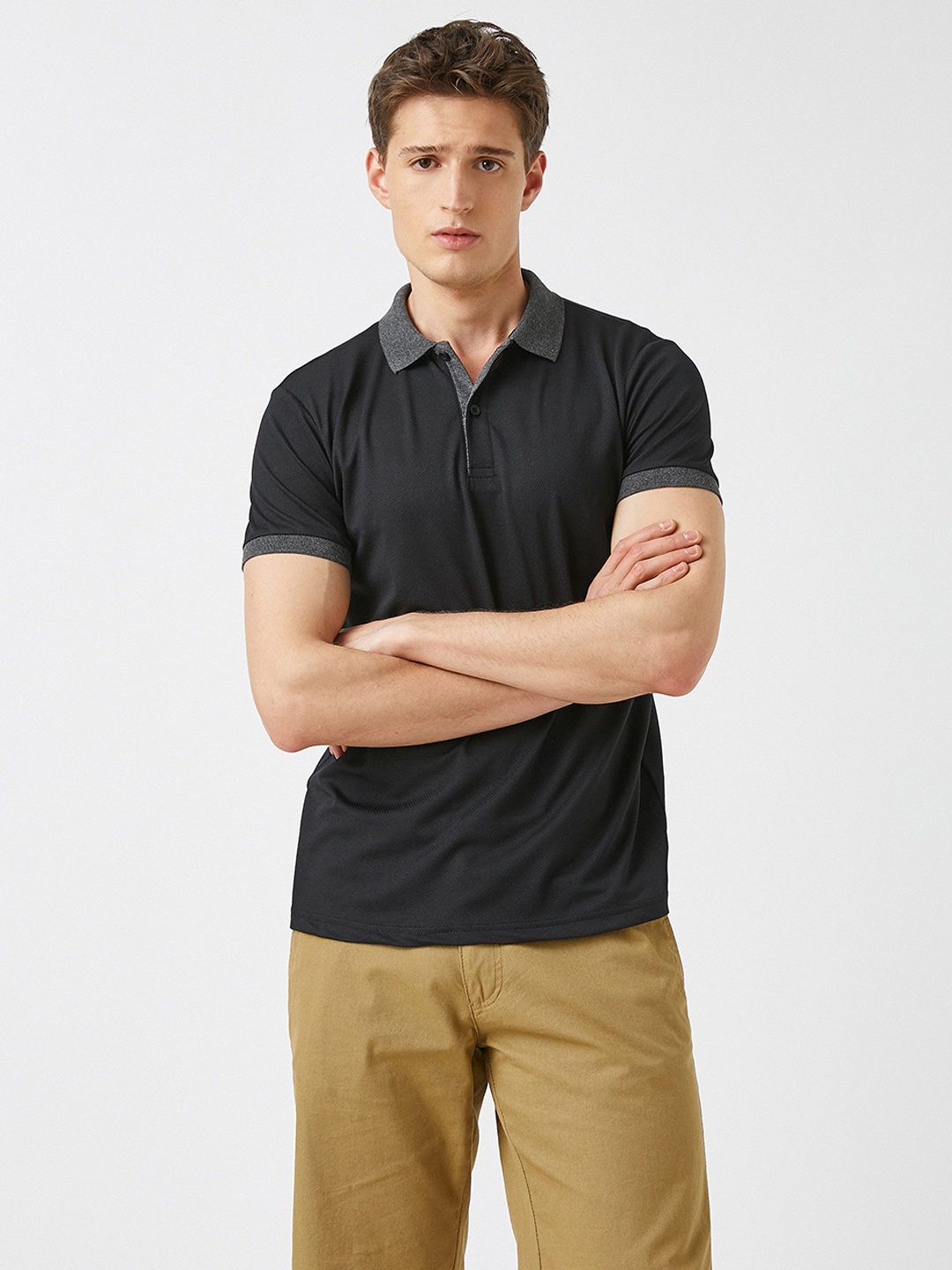 

Koton Men Black Polo Collar Slim Fit T-shirt