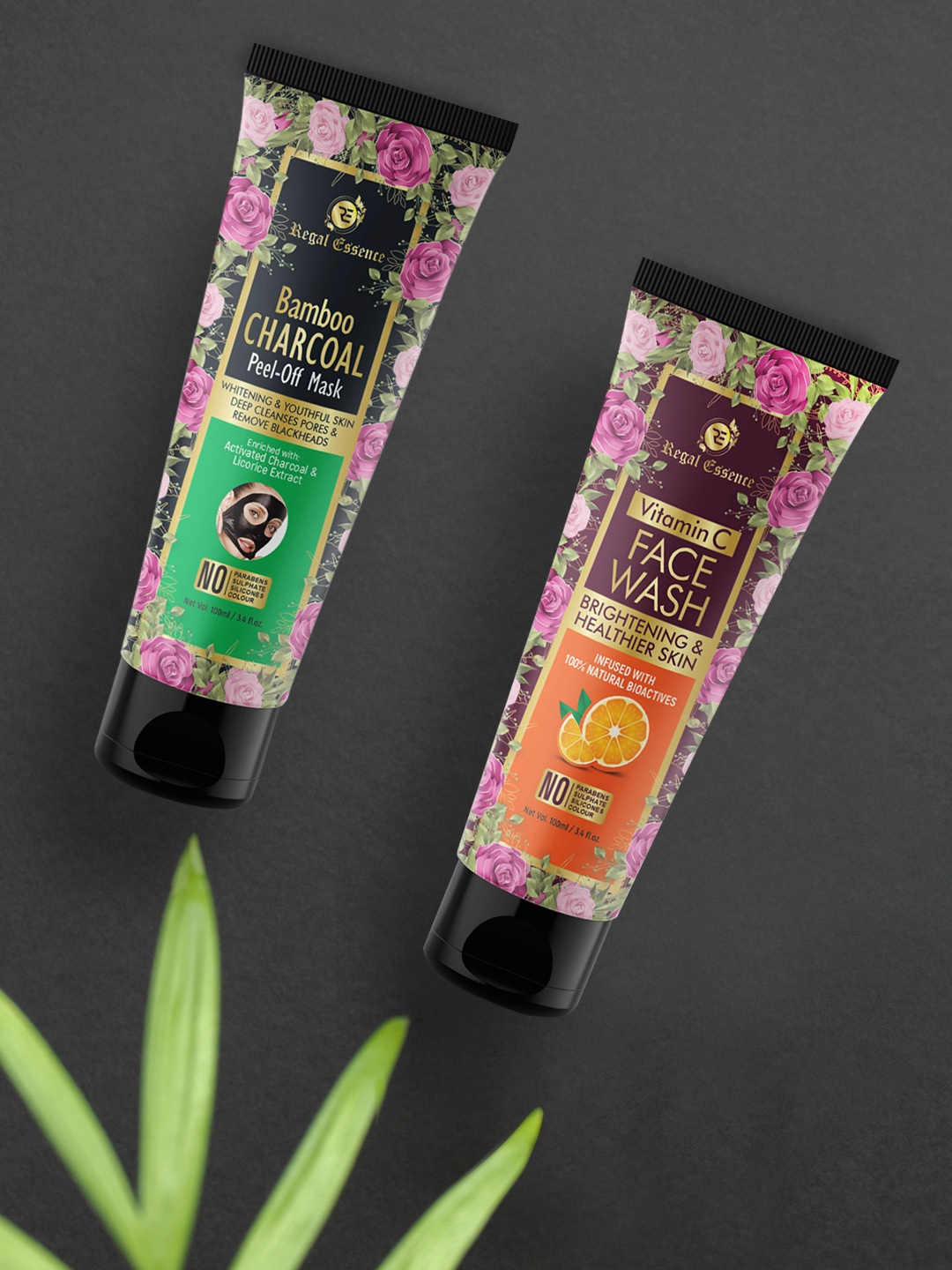 

Regal Essence Pack of 2 Vitamin C Facewash and Bamboo Activated Charcoal Peel Off Mask, Transparent