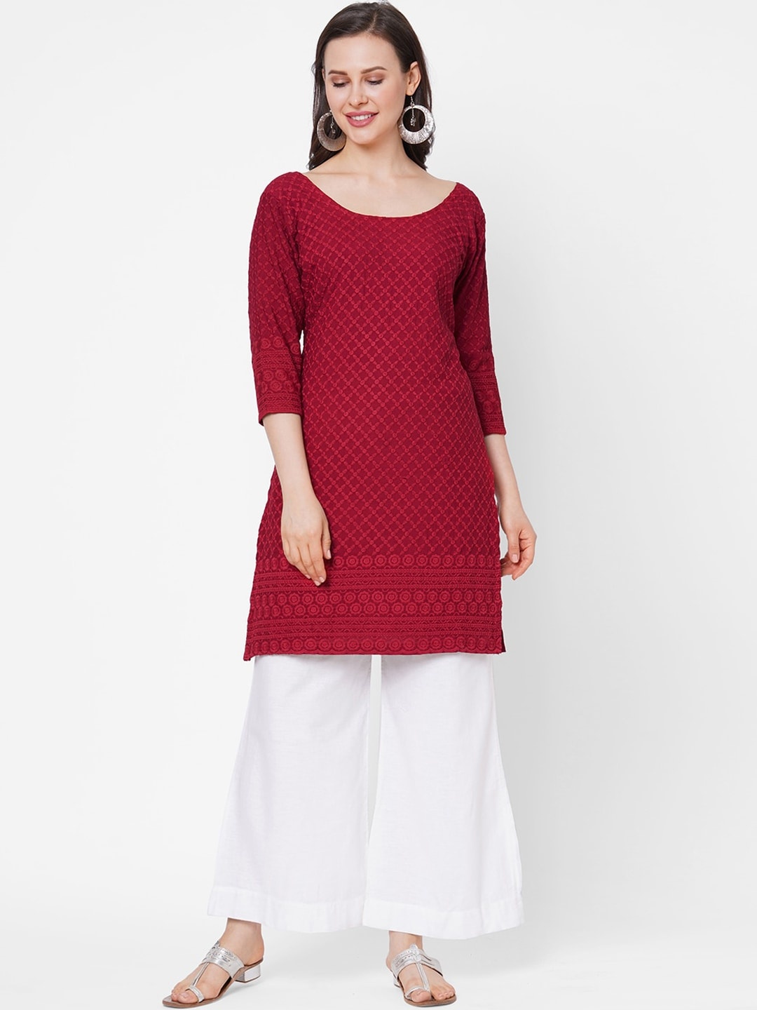 

RedRound Women Maroon Chikankari Kurta