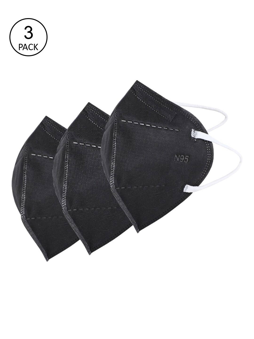 

Action Unisex Pack Of 3 Black Solid 5-Ply N-95 Protective Face Masks