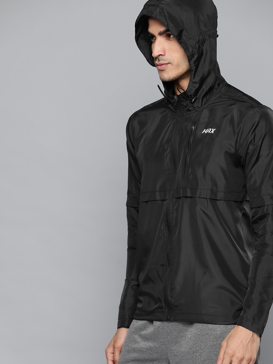 

HRX by Hrithik Roshan Men Black Solid Running Sporty Jacket with Pouch